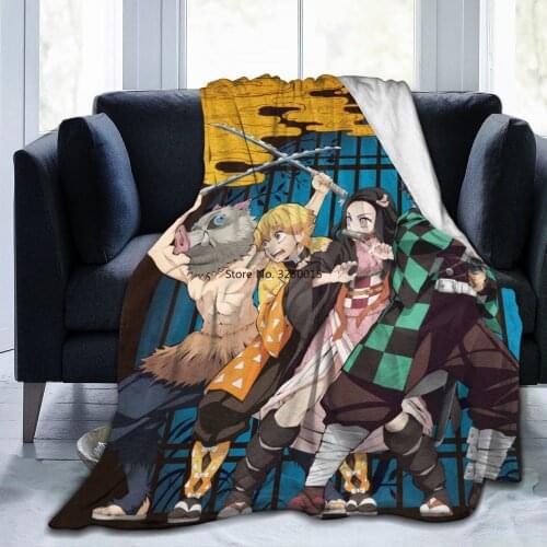 Devils Blade Anime Home Textile Demon Slayer Kimetsu No Yaiba Kamado Tanjirou Nezuko Double Plush Lamb Down Blanket Bedding