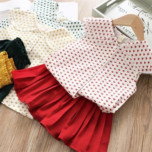 Dulce Amor Girls Clothes Set Summer Kids Sleeveless Clothing Suit For Girls Love Heart Print T-shirt +Skirt 2Pc Girl Outfits