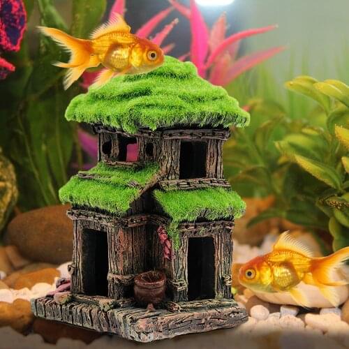 Flocking Landscaping Decoration Aquarium Set House Fish Tank Pavilion Landscape Pet Supplies Resin Aquatic Animals Cloth