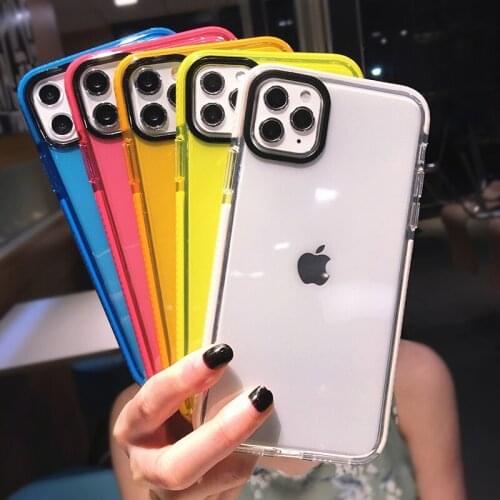 Fluorescent Color Shockproof Phone Case For iPhone 11 Pro Max X XS XR 12 Mini 7 8 Plus 6 SE 2020 Transparent Soft Silicone Cover