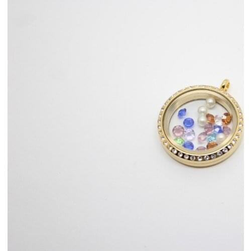 Hot selling 316l stainless steel gold crystal glass floating lockets magnet open memory floating lockets pendant jewelry