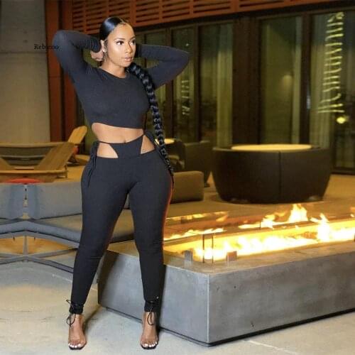 Cotton Crop Tops Hollow Out Pants Activity 2Two Pieces Sets Womens Outfit Casual Tee Shirts Leggings Basic Suits Female