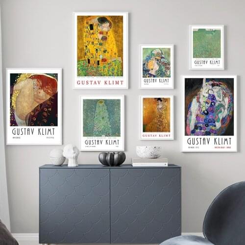 Gustav Klimt Vienna Kiss Nude Girl Plant Wall Art Canvas Painting Nordic Posters And Prints Pictures For Living Room Home Decor