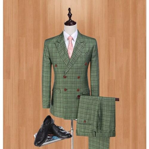 Damier Check Blazer for Groom Tuxedos Red/Green Jacket Groomsman Suit Wedding suit Custom Made Man Suit (Jacket +pants+vest)