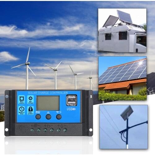 Solar Charge Controller 10A 20A 30A Auto Solar Cell Panel Regulator Solar Collector Regulator with Dual USB Output 24V 12V