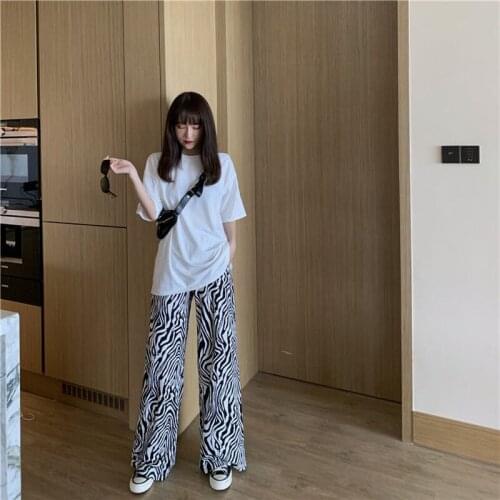 Mazefeng 2020 New Autumn Fashion Zebra Animal Print Wide Leg Pant Women Summer Casual Trousers Sexy High Waist Pants for Womens