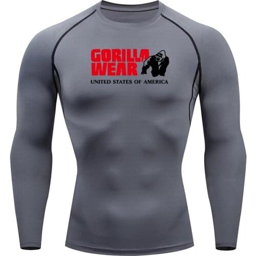 Men Compression Running T Shirt Fitness Tight Gorilla Sport tshirt Training Jogging Shirts Gym Sportswear Quick Dry rashgard