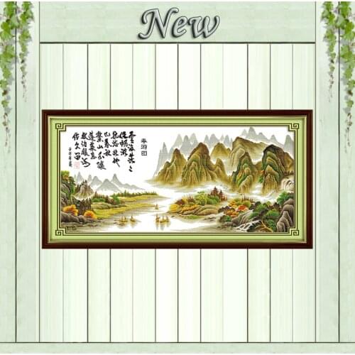 A Spring Outing picture mountain Counted print on fabric Cross Stitch Needlework kits DMC 14CT 11CT DIY Embroidery Sets painting