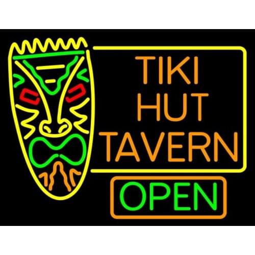 TIKI HUNT TAVERN OPEN Neon Sign Custom Handmade Real Glass Tube Beer Bar Store Decoration Advertise Display Light Lamp 31"X 24"