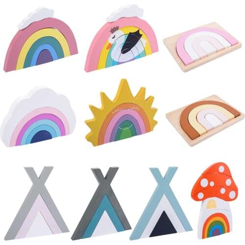 Novelty Cartoon Cute Rainbow Building Block Educational Wooden Stacking Toy Early Learning Education Block Toys Gift For Kids