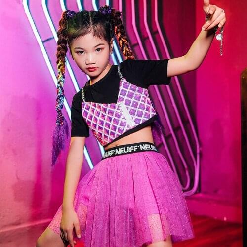 ChildrenS Day Catwalk Show Clothes Jazz Dance Performance Clothes Girls Hip-Hop Street Dance Sequin Tops Gauze Skirt DQL5309