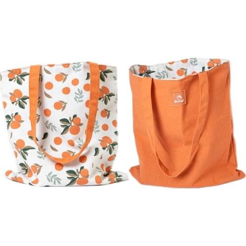 Orange Double-Sided Tote Bag Cotton and Linen Shopping Bag Grocery Storage Bag