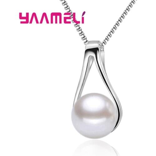 925 Sterling Silver Pendant Necklace for Women Girls Wedding Engagement Cute Pearl Style Waterdrop Best Gift for Beloved