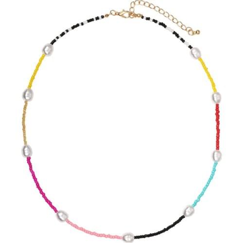 Creative Design Stitching Colorful Rice Bead Necklace Fashion Bohemian Handmade Beaded Pearl Clavicle Chain Female Party Gift