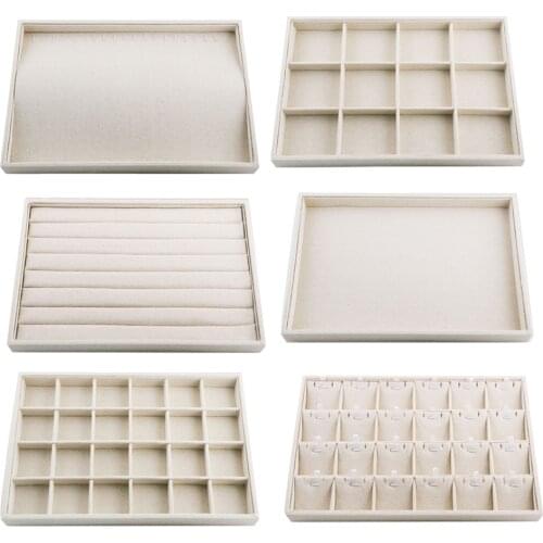 Ring Jewelry Display Tray with Compartment Multi-purpose Stackable Box Beige