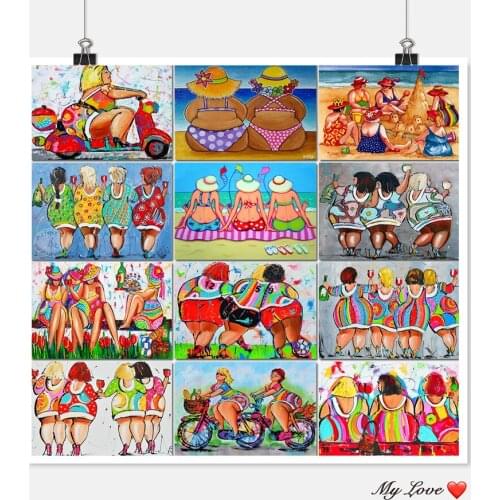 Full Square/Round 5D Diy Diamond Painting Cartoon Sexy Fat Girl Ladies Diamond Embroidery Cross Stitch Diamond Mosaic Home Decor
