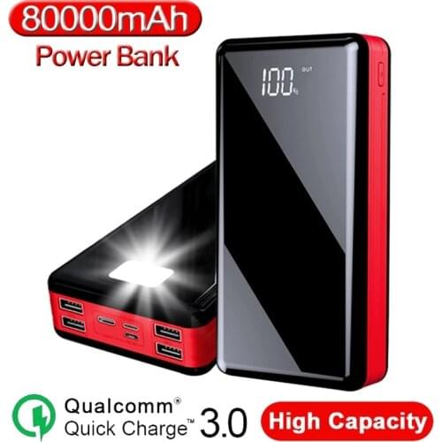 80000MAh Power Bank High Capacity Mobile with 4USB Outdoor Travel Portable Fast Charging Poverbank for Xiaomi Samsung IPhone