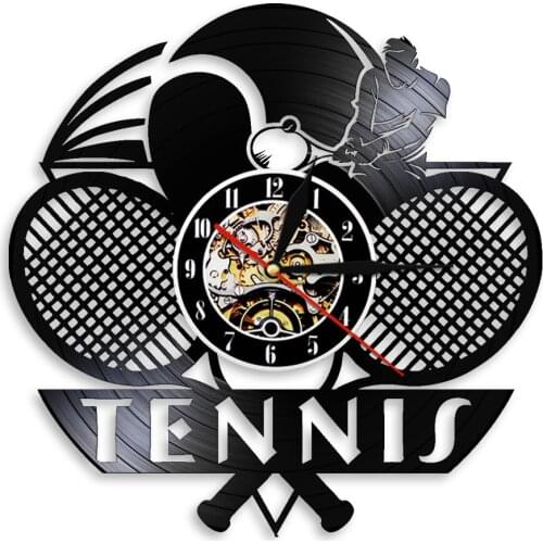 Retro Tennis Vinyl CD Disc Wall Clock Tennis Players Sports Living Room Interior Decor Vintage Wall Watch Tennis Enthusiast Gift