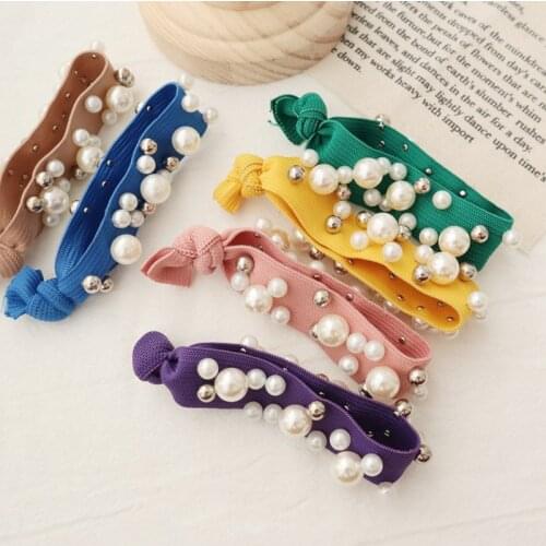 New Fashion Candy colored pearls sweet hair ring rope knotted Women Elastic Hair Bands Simple Sports Girls Hair Accessories