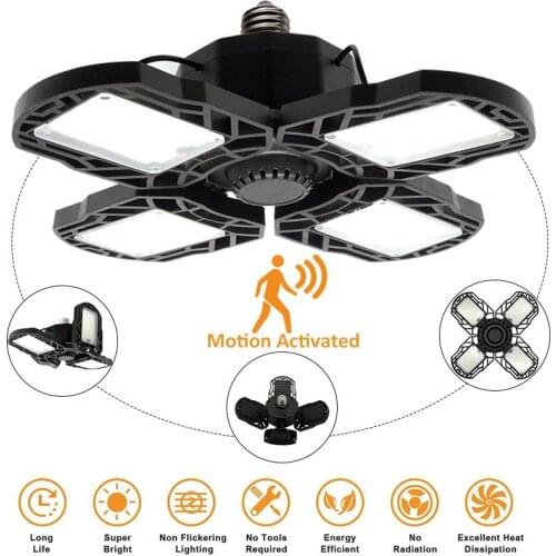 Sensor LED Garage Light Deformable High Bay Light Lamp for Garage Workshop Warehouse Basement Industrial Lighting AC 85-265V