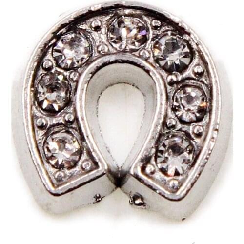 Silver Crystal Horseshoe Floating Charms For Living Memory Glass Floating Locket Pendants Necklace DIY Accessories 10pcs/lot