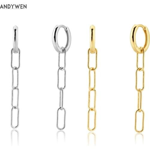 ANDYWEN 925 Sterling Silver 8.5mm Chain Locker Piercing Rock Punk Pendiente Ohrringe Drop Earring New 2020 Party Jewelry