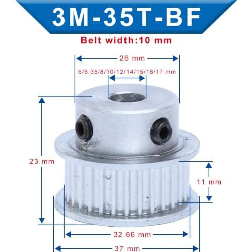 Timing Pulley 3M-35T Bore 6/6.35/8/10/12/14/15/16/17 mm Aluminum Material Pulley Slot Width 11mm For Width 10mm 3M-Timing Belt