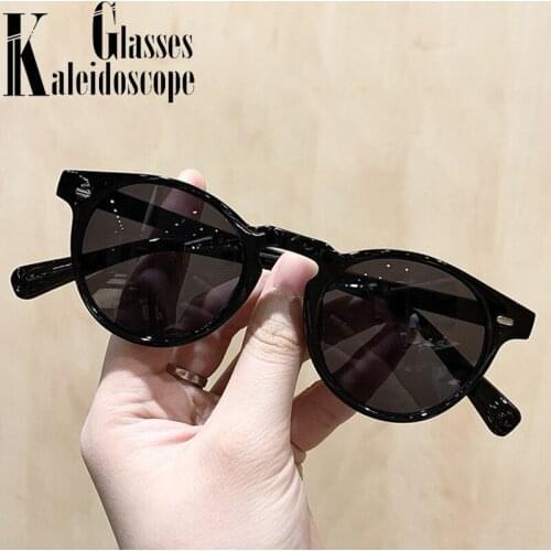 Oulylan Vintage Round Sunglasses Women Men Retro Brand Designer Shades for Ladies Colored Eyewear Yellow Black Glass