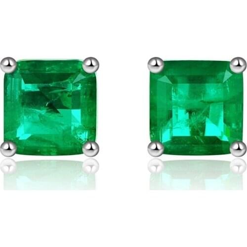Vintage Real 925 Sterling Silver 7MM Emerald Gemstone Stud Earrings For Women Anniversary Party White Gold Colur Fashion Earring