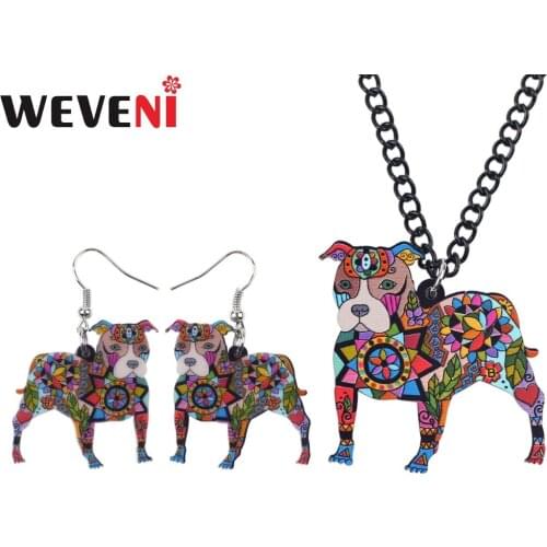 WEVENI Acrylic Boston Terrier Pit Bull Dog Necklace Earrings Jewelry Sets Collar Hot Trendy Wholesale Jewelry For Women