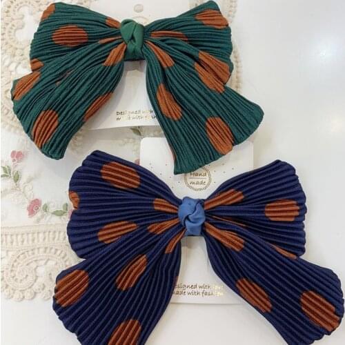 2021 Korea Folded Polka Dot Hair Clip for Women Big Bow Hairpins