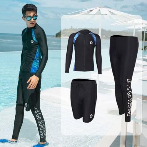 Mens Fitness Suit, Sportswear, 3pcs/set Bottom Shirts + Loose Shorts + Tight Pants for Running, Swimming, Surfing, Snorkeling