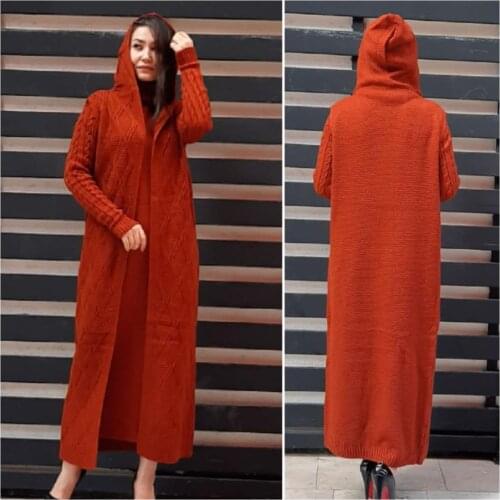 2 pcs Women Long Dress Combine Set Autumn Winter Coat Women Tricot Turkish High Quality Knitwear Muslim Dress Europe New Fashion