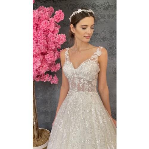 Wedding Dress Woman White Complete Ruched A-Line Complete lace wedding dress V Neck Bridal Bride Bridesmaid Bridal Dress