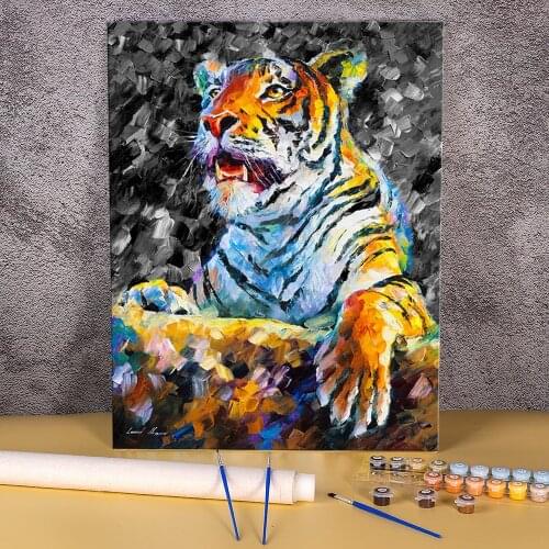 Angry Tiger By Leonid Afremov Painting By Numbers Package Acrylic Paints 40*50 Painting On Canvas Handmade For Wholesale