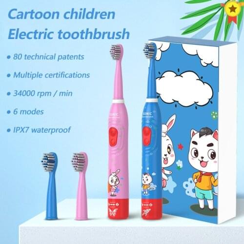 Childrens Sonic Electric Toothbrush Kids 3 To 12 Years Old Cleaning Care Oral Bacteria 4 Replacement Brush Heads USB Charging