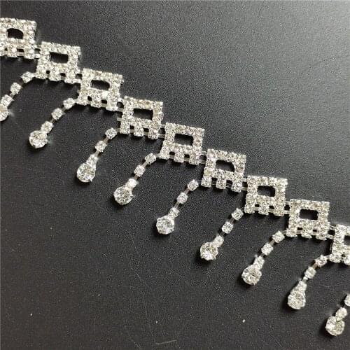 1 Feet Silver Short Tassel Pendant Rhinestones Trim Ribbon Blinking Crystal Metal Chain For Clothes Dress Bag Shoes Accessories