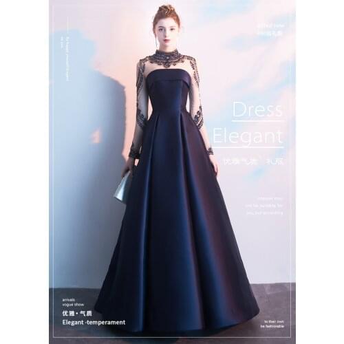 2021 Muslim Luxury Hand Work Evening Gowns High-Neck Women Beads Party Formal Dress