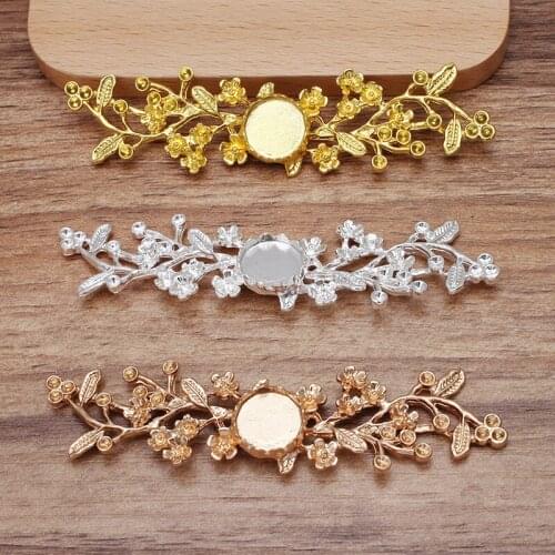 5pcs/lot 22*88mm Metal Filigree Flower Hair Accessories DIY Cabochon Base Settings Jewelry Accessories