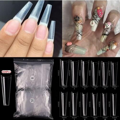 504pcs XXL Transparent Nail Tips Half Cover Extra Long C Curve Acrylic Extension capsules ongles en gel x For Nail Extension Tip