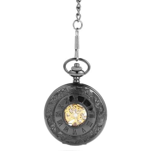 8947 Black Roman scale carved mechanical pocket watch retro gift personality creative black face quartz pocket watch