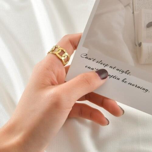 Acheerup Trendy Simple Stainless Steel Open Ring For Women 14k Gold Hollow Elegant Flower Finger Rings Birthday Jewelry Gifts