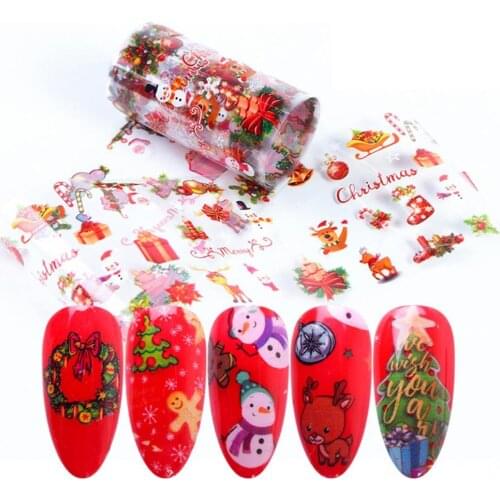 Christmas Nail Sticker Santa Claus Elk Snowman Gift Water Transfer Slider Full Wrap Xmas Cartoon Winter Decal Nail Accessories
