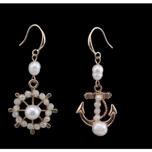 Beadsland fashion irregular anchor drop earrings glass bead pearl metal delicate drop earring women anchor shape earring