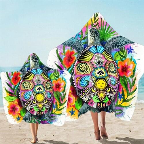 Free shipping Ethnic Sea Turtle Whale Shark Shrimp Jellyfish Adult Kids Hooded Towel For Sports Gym Spa Surfing Swim Bath Beach