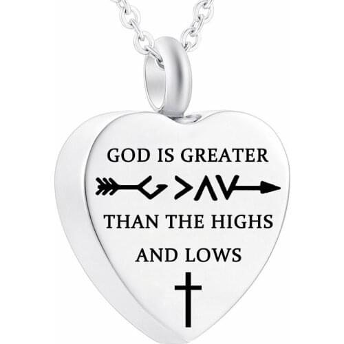 God is Greater Than The Highs and Lows- Christian Cremation Jewelry for Ashes Cross Heart Urn Necklace Pendant Memorial Ash