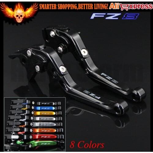 Laser Logo FZ8 Black Adjustable CNC Folding Extendable Motorcycle Brake Clutch Levers for Yamaha FZ8 2011 2012 2013 2014 2015