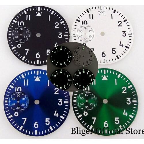 BLIGER fit ETA 6497 ST 3600 Mechanical 37MM Watch Dial Sub-Dial for Second Hand Green/Blue/Black Luminous Index