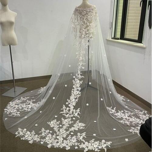 Long Bridal Wrap Luxury Lace Appliques Shawl Wedding Cape Dress Accessories Party 2021 Women Jacket
