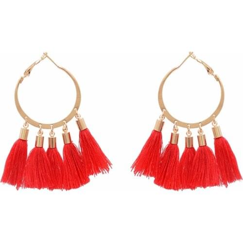 Ethnic Gold Metal Hoop Earrings for Women Boho Festival Knot Cotton Thread Tassel Circle Earrings Party Anniversary Jewelry